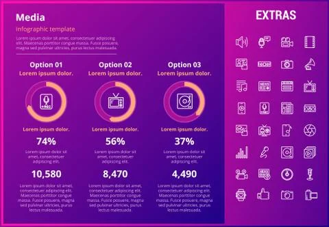 Media infographic template, elements and icons. Stock Illustration