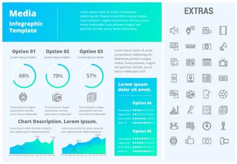 Media infographic template, elements and icons. Stock Illustration