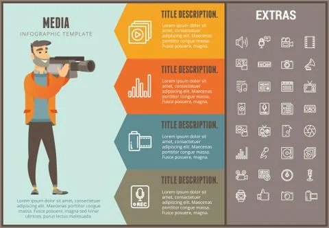Media infographic template, elements and icons. Illustrazione stock