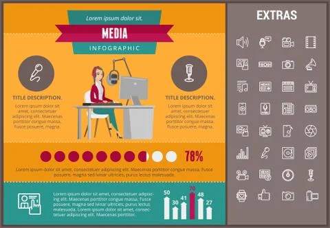 Media infographic template, elements and icons. Stock Illustration