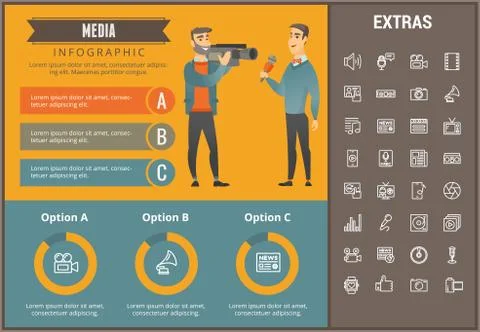 Media infographic template, elements and icons. Stock Illustration