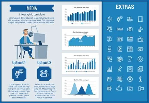 Media infographic template, elements and icons. Stock Illustration