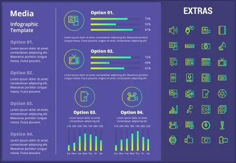 Media infographic template, elements and icons. Stock Illustration
