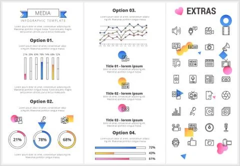 Media infographic template, elements and icons. Stock Illustration