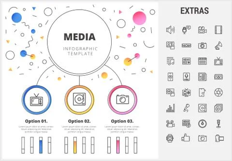Media infographic template, elements and icons. Stock Illustration