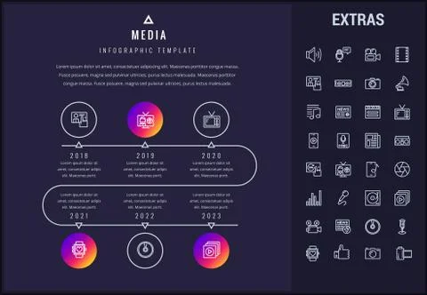 Media infographic template, elements and icons. Stock Illustration