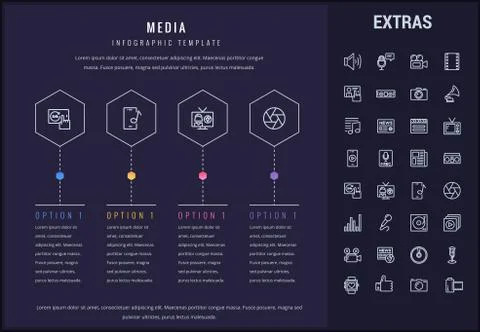 Media infographic template, elements and icons. Stock Illustration