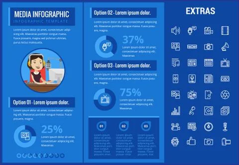 Media infographic template, elements and icons. Stock Illustration