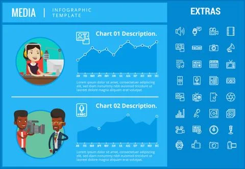 Media infographic template, elements and icons. Stock Illustration