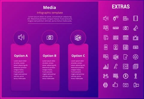 Media infographic template, elements and icons. Stock Illustration