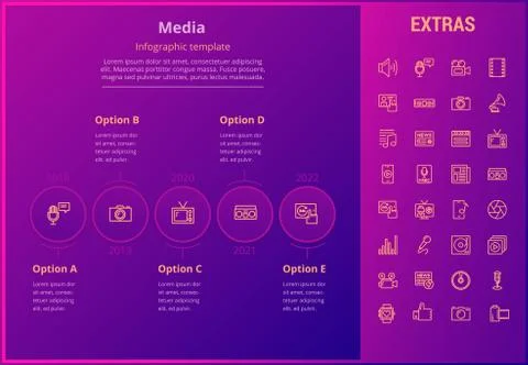 Media infographic template, elements and icons. Stock Illustration