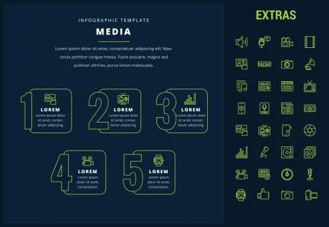 Media infographic template, elements and icons. Stock Illustration