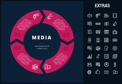 Media infographic template, elements and icons. Stock Illustration