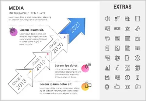 Media infographic template, elements and icons. Illustrazione stock
