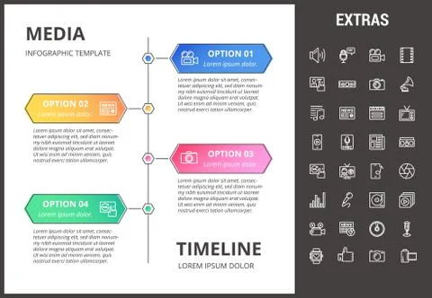 Media infographic template, elements and icons. Stockillustratie