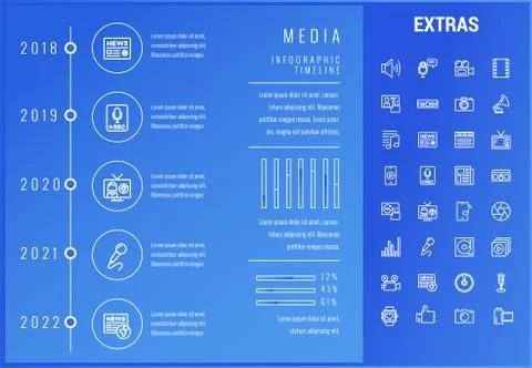 Media infographic template, elements and icons. Illustrazione stock