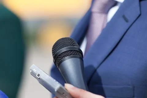 Media interview. Broadcasting journalism. Stock Photos
