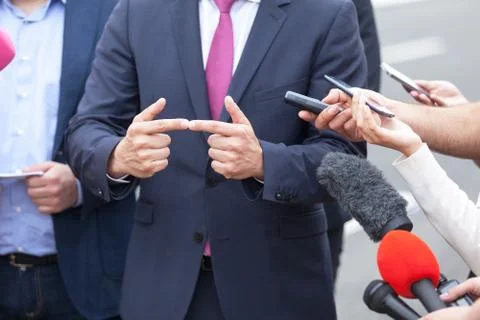 Media interview. hand gesture. Stock Photos