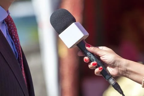 Media interview. microphone. Stock Photos