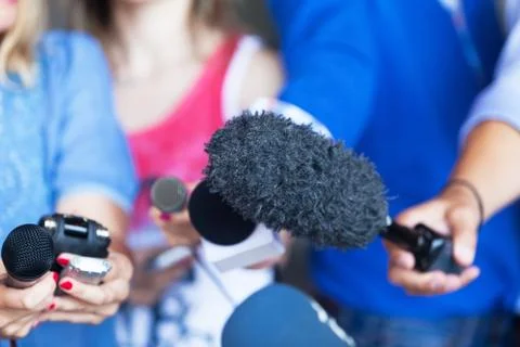 Media interview. microphones. Stock Photos