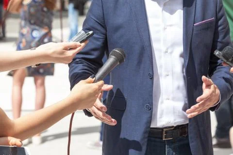 Media interview. press conference. Stock Photos