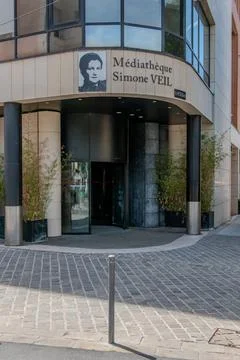 Media Library Simone Veil public library building facade in Epernay, France Stock Photos