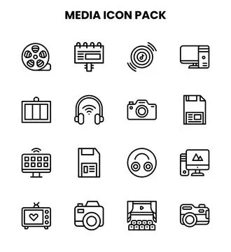 Media Line Icons Pack Stock Illustration