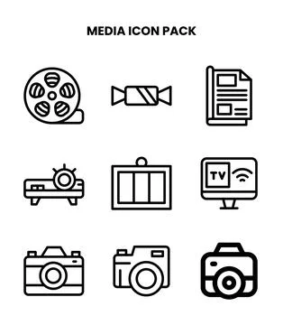Media Line Icons Pack Illustrazione stock
