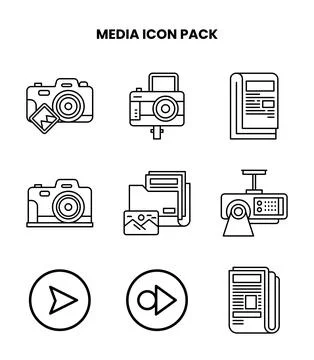 Media Line UI Icons Pack Stock Illustration