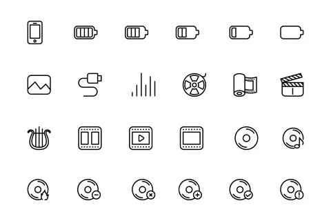 Media Line Vector Icons Set Stock Illustration