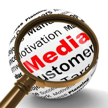 Media magnifier definition shows diffusion channels or online media Stock Illustration
