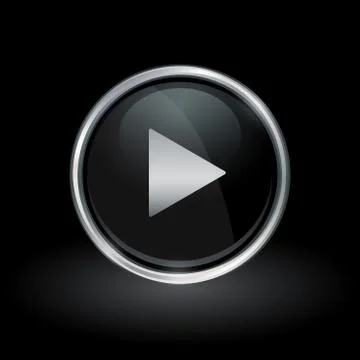 Media play arrow icon inside round silver and black emblem Stock Illustration