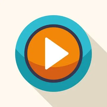 Media play button icon with long shadow effect 스톡 일러스트