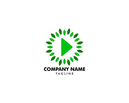 Media play with leaf green logo icon vector Stock Illustration