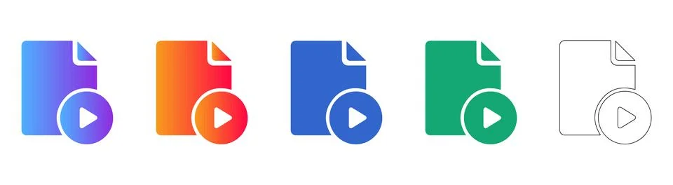 Media Playback File Icons in Gradient and Minimalist Outline Stock Illustration
