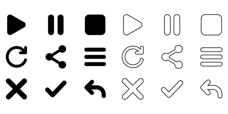 Media player and web button icon line art vector illustration Stock Illustration