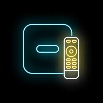 Media player box and remote control neon icon Illustrazione stock