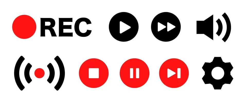 Media player button icon set. Video and music playback buttons. Vector. Stock Illustration