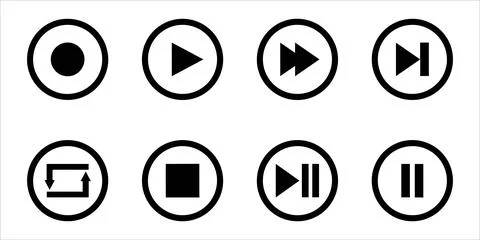 Media Player Circle Button Icons Stock Illustration