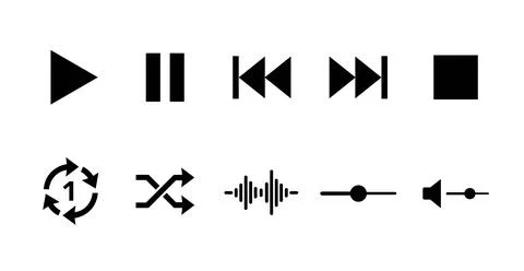 Media player control icon set with playback and audio controls Stock Illustration