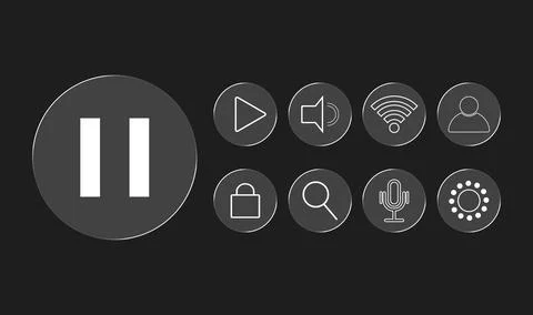 Media Player Control Interface Icons Play Pause Volume Settings Illustrazione stock