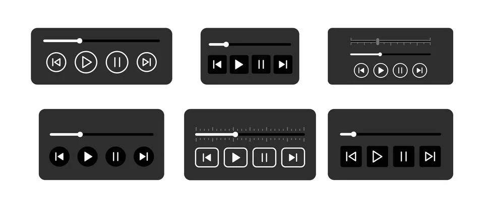 Media player control panel UI kit with playback interface layouts Stock Illustration