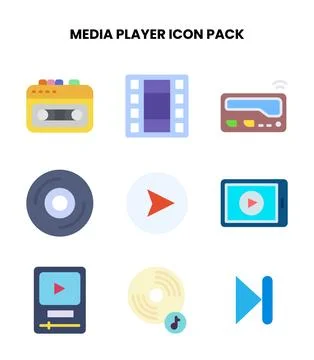 Media Player Flat Vector Icons Pack Illustrazione stock
