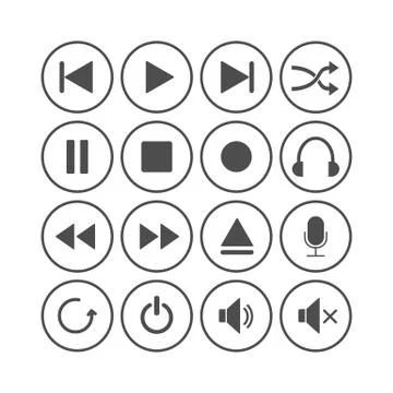 Media player icon set. Vector illustration, flat design. Stock Illustration