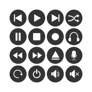Media player icon set. Vector illustration, flat design. Stock Illustration