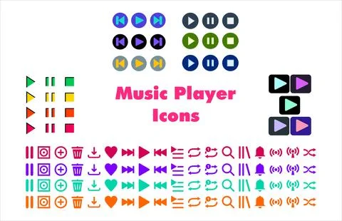 Media Player icons set in different colors. Appicons for media player colle.. Stock Illustration