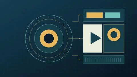 Media player interface with circular progress and play button on tech dashboa Stock Illustration