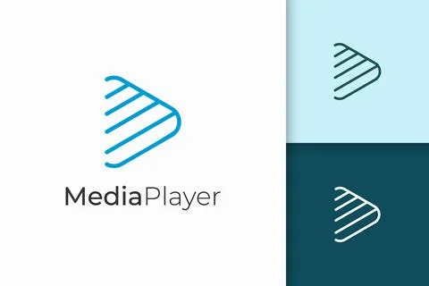 Media player logo in simple and modern line art play shape Stock Illustration
