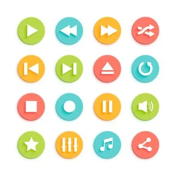 Media Player Material Design Vector Icons Set Stock Illustration