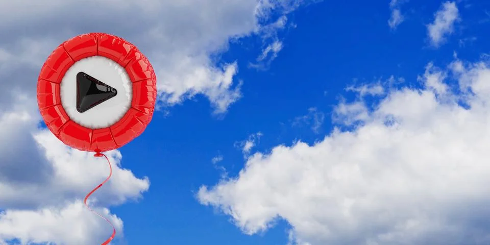 Media Player Play Button Icon in Shape of Balloon. 3d Rendering 스톡 일러스트